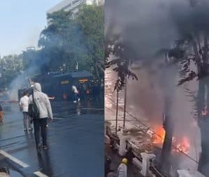 Demo di Grahadi Surabaya Berujung Chaos dan Belasan Motor Terbakar